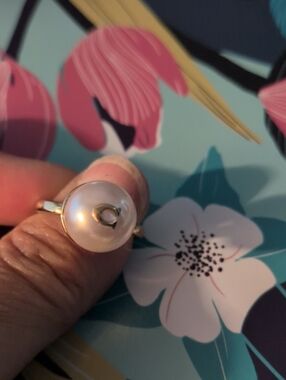Coach Signature C Faux Pearl Gold Tone Ring